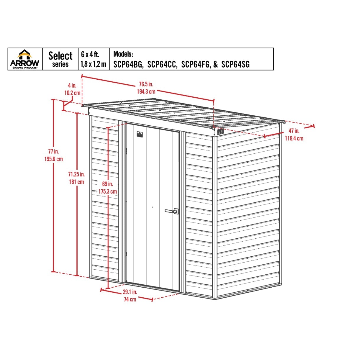 Arrow Select Steel Storage Shed 6 x 4 ft. | Pent Roof - Delightful Yard