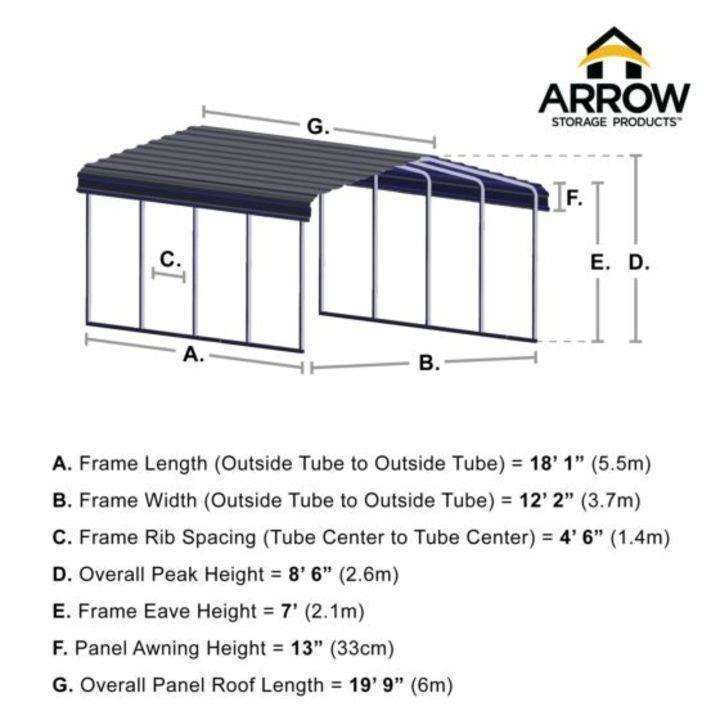 Arrow Steel Carport Canopy 12 x 20 x 7 ft. - Delightful Yard