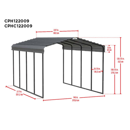 Arrow Steel Carport Canopy 12 x 20 x 9 ft.-Delightful Yard