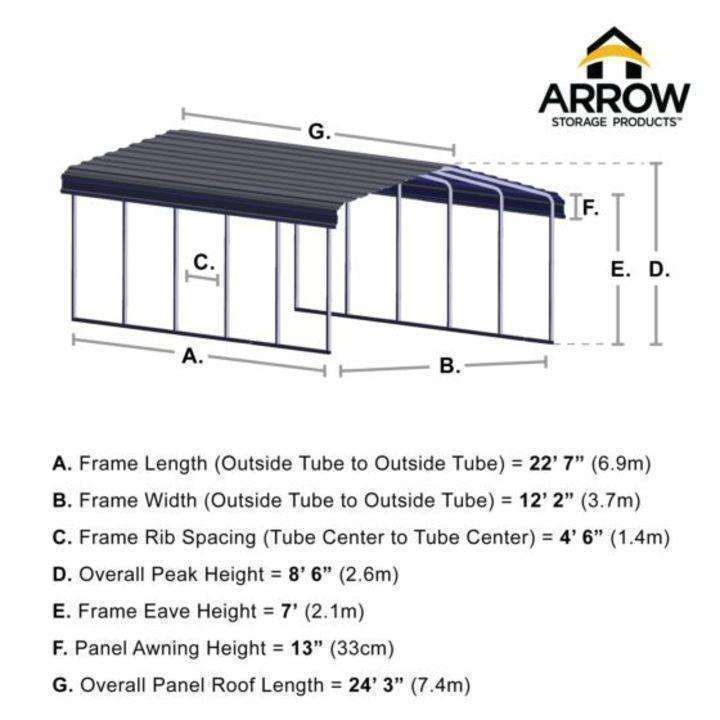 Arrow Steel Carport Canopy 12 x 24 x 7 ft. - Delightful Yard