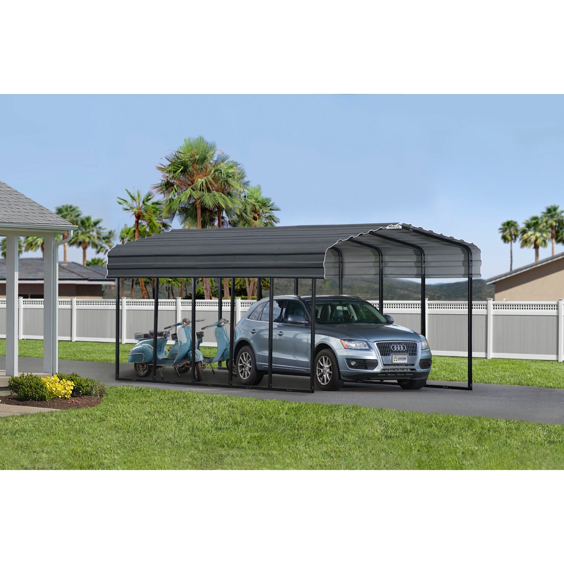 Arrow Steel Carport Canopy 12 x 24 x 9 ft.-Delightful Yard