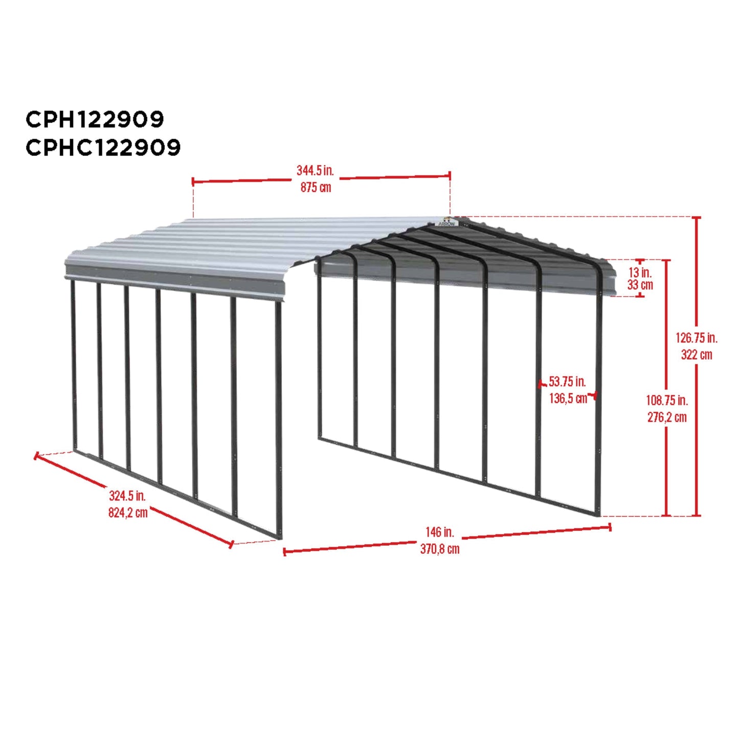 Arrow Steel Carport Canopy 12 x 29 x 9 ft.-Delightful Yard