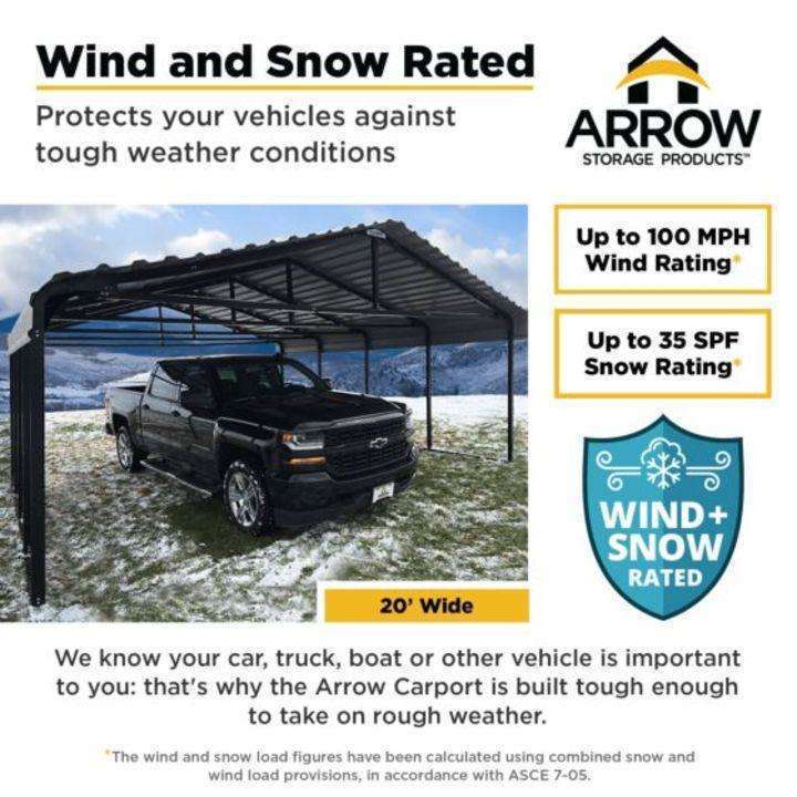 Arrow Steel Carport Canopy 20 x 20 x 7 ft. - Delightful Yard