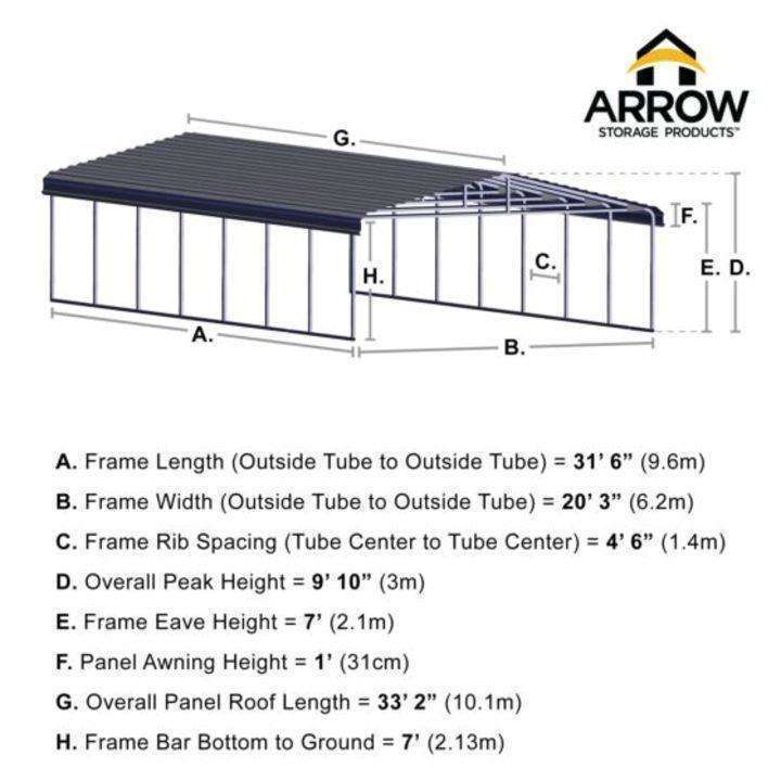 Arrow Steel Carport Canopy 20 x 29 x 7 ft. - Delightful Yard