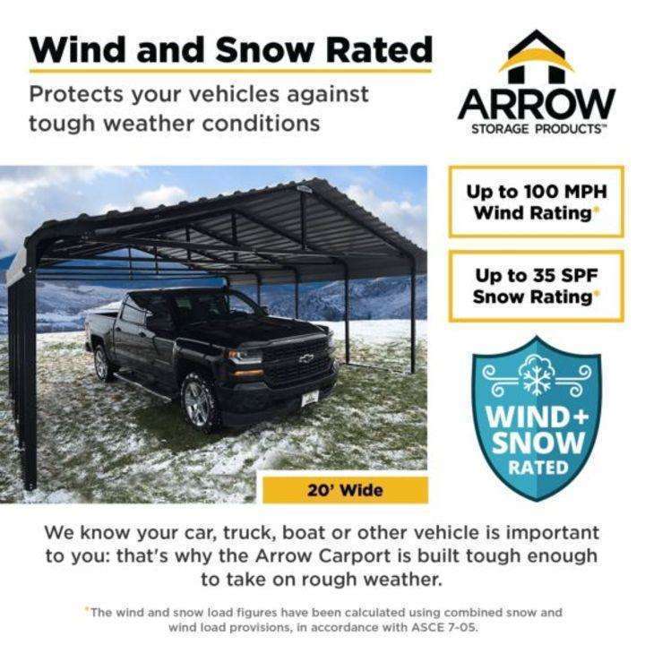 Arrow Steel Carport Canopy 20 x 29 x 7 ft. - Delightful Yard