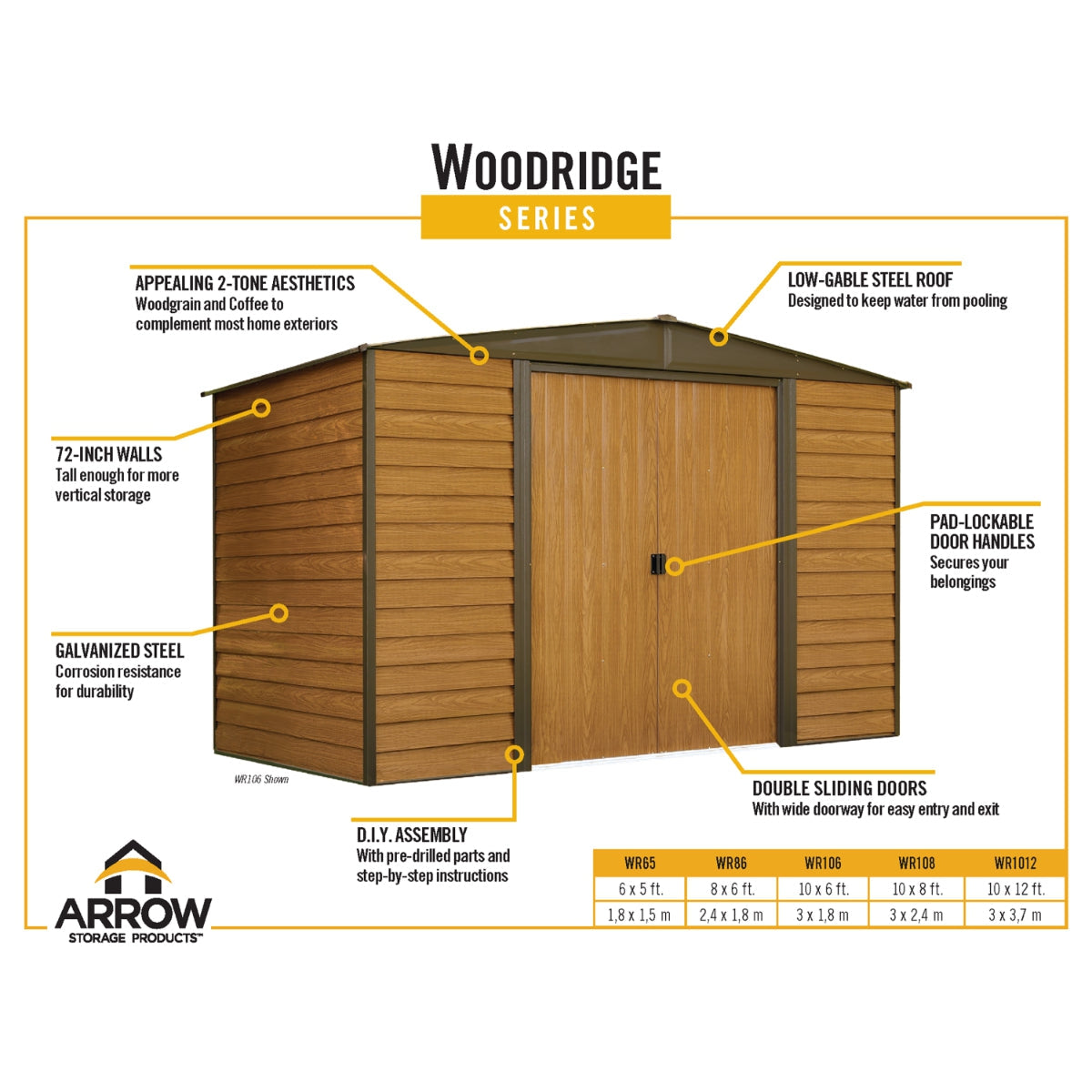 Arrow Woodridge Steel Storage Shed 10 x 12 ft.-Delightful Yard