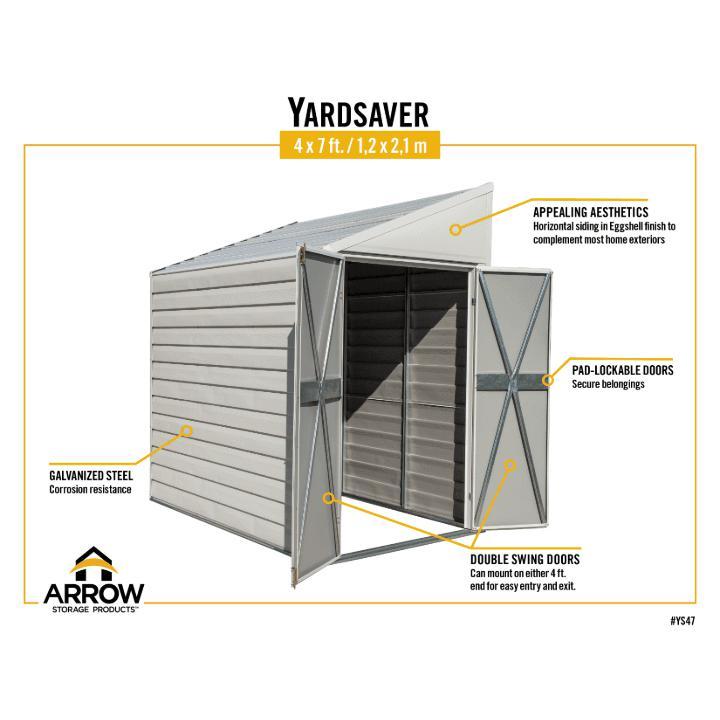 Arrow Yardsaver Steel Storage Shed 4 x 7 ft. - Delightful Yard