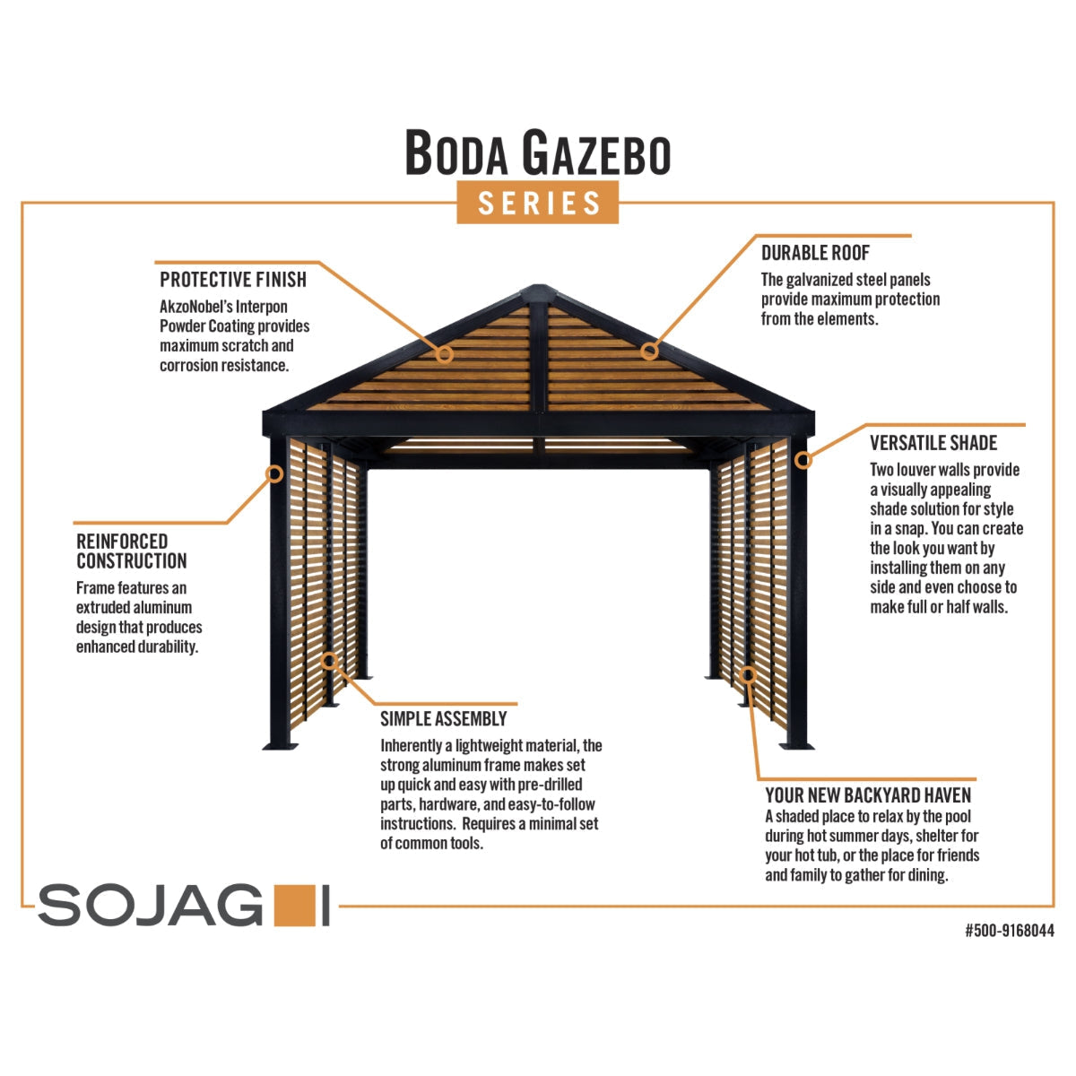 Boda Aluminum Louver Wall Gazebo 12 x 12 ft | Sojag-Delightful Yard