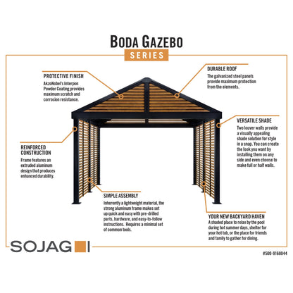 Boda Aluminum Louver Wall Gazebo 12 x 12 ft | Sojag-Delightful Yard