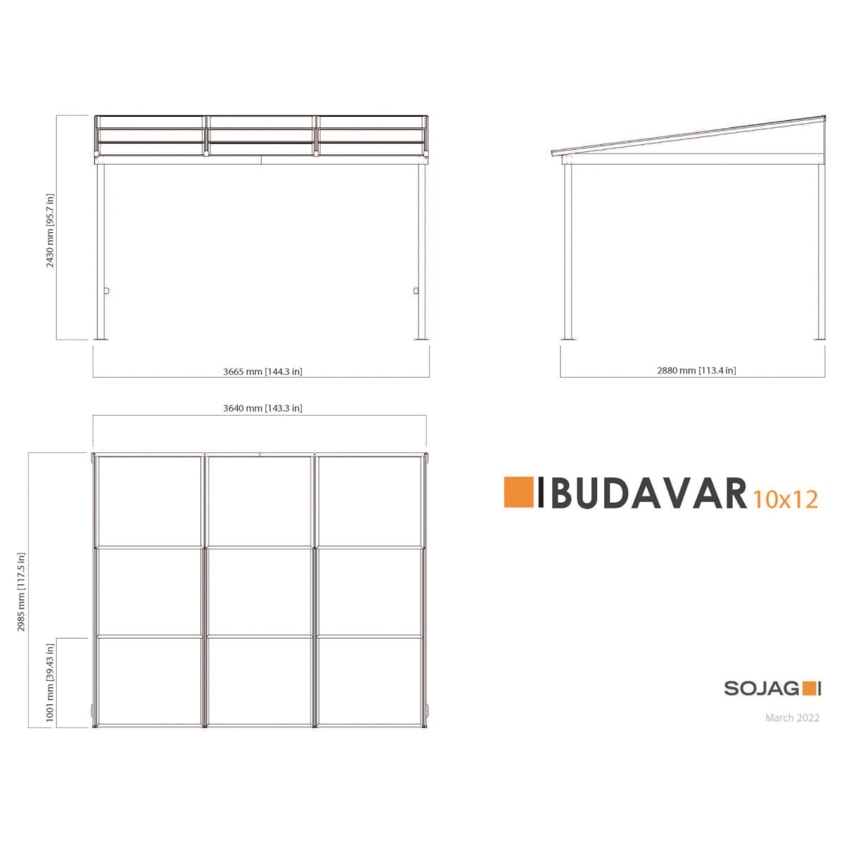 Budavar Wall-Mounted Aluminum Gazebo Patio Cover 10 x 12 ft | Sojag-Delightful Yard