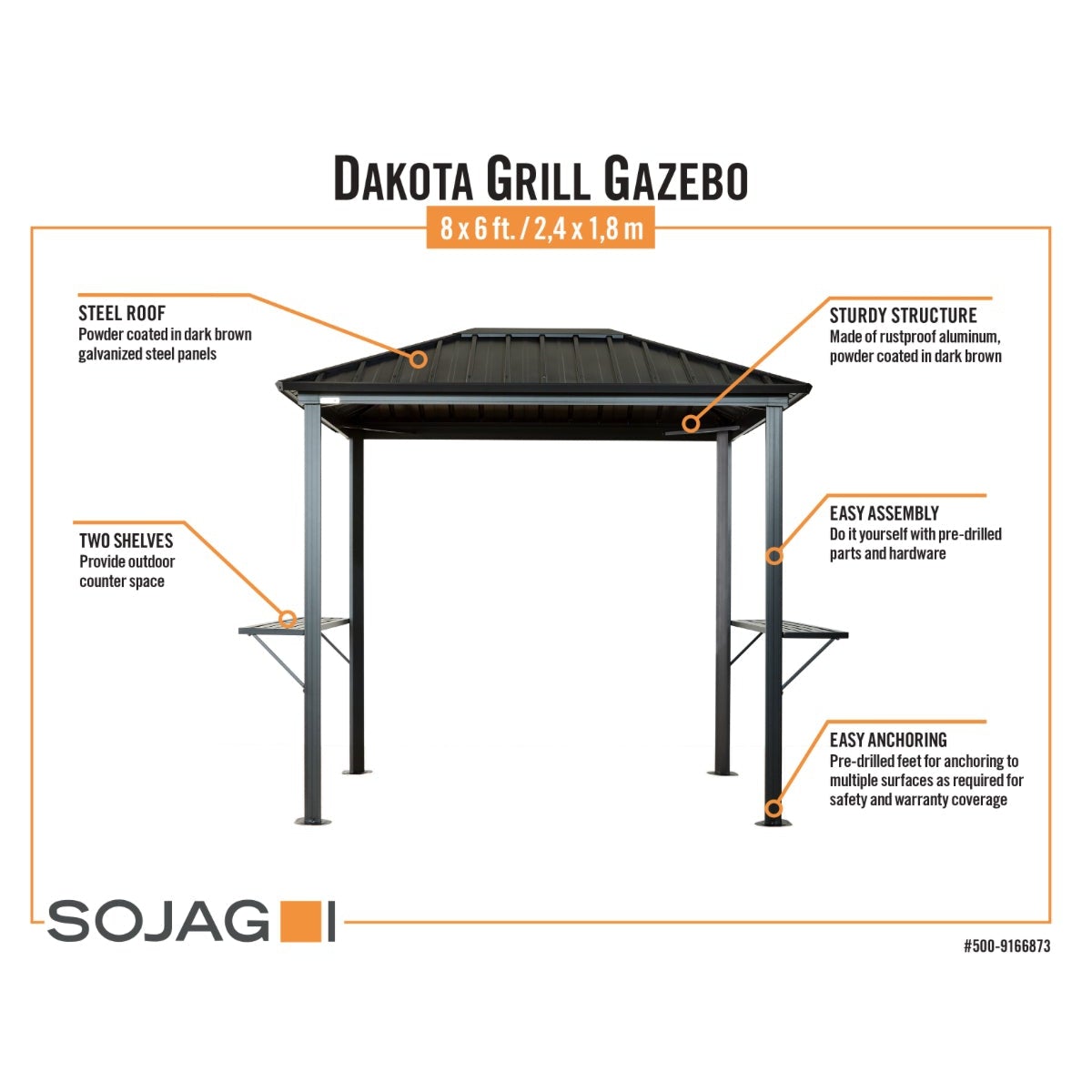 Sojag Dakota Grill Gazebo 6x8 ft. - Delightful Yard
