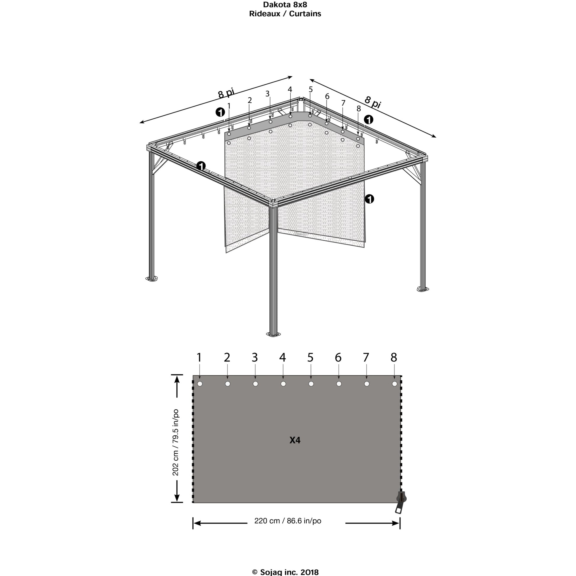 Sojag Dakota Gazebo Curtains 8 x 8 ft. - Delightful Yard