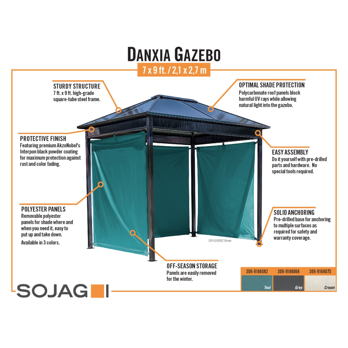 Danxia Steel Polycarbonate Gazebo 7 x 9 ft | Sojag-Delightful Yard