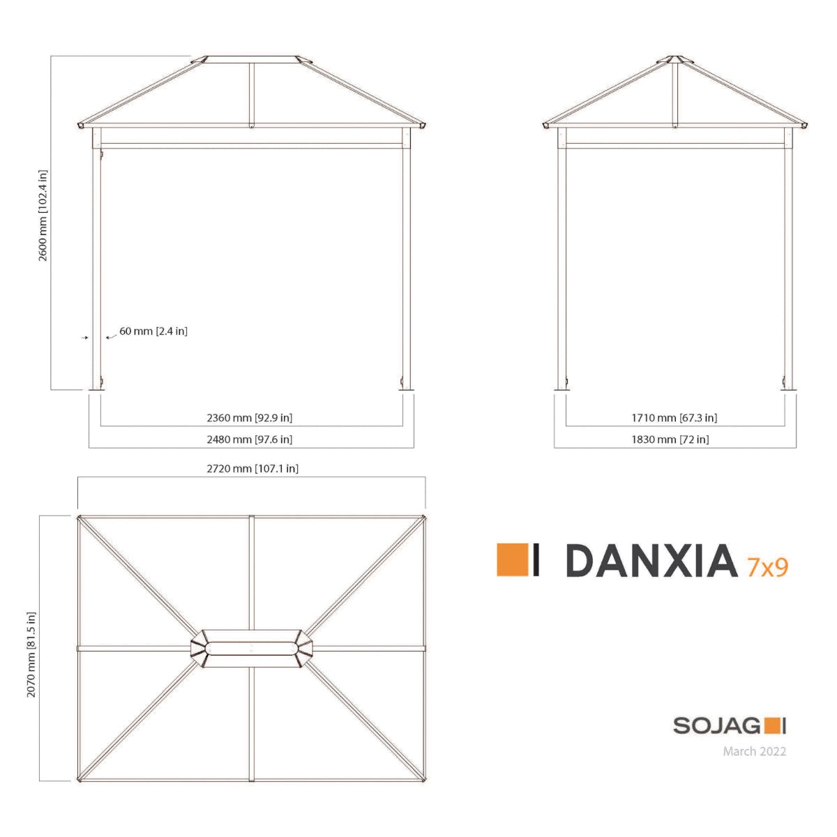 Danxia Steel Polycarbonate Gazebo 7 x 9 ft | Sojag-Delightful Yard