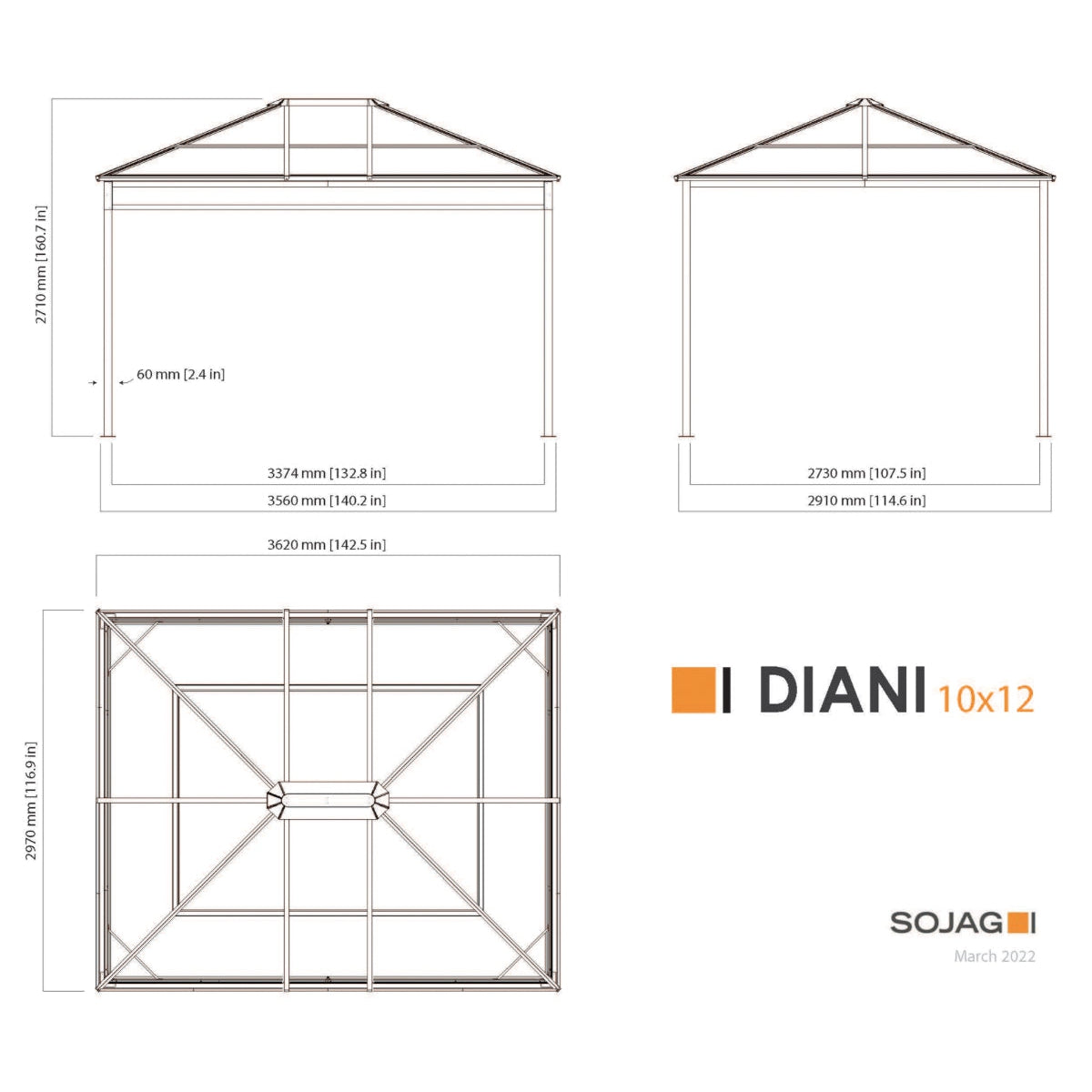 Diani Steel Polycarbonate Gazebo 10 x 12 ft | Sojag-Delightful Yard