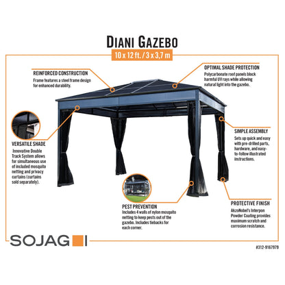Diani Steel Polycarbonate Gazebo 10 x 12 ft | Sojag-Delightful Yard