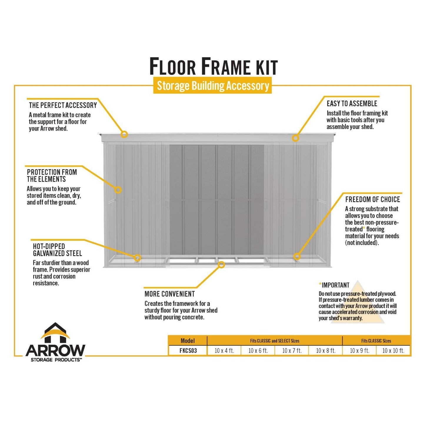 Floor Frame Kit for Arrow Classic & Arrow Select Sheds 10x4, 10x6, 10x7, 10x8, 10x9 and 10x10 ft. - Delightful Yard