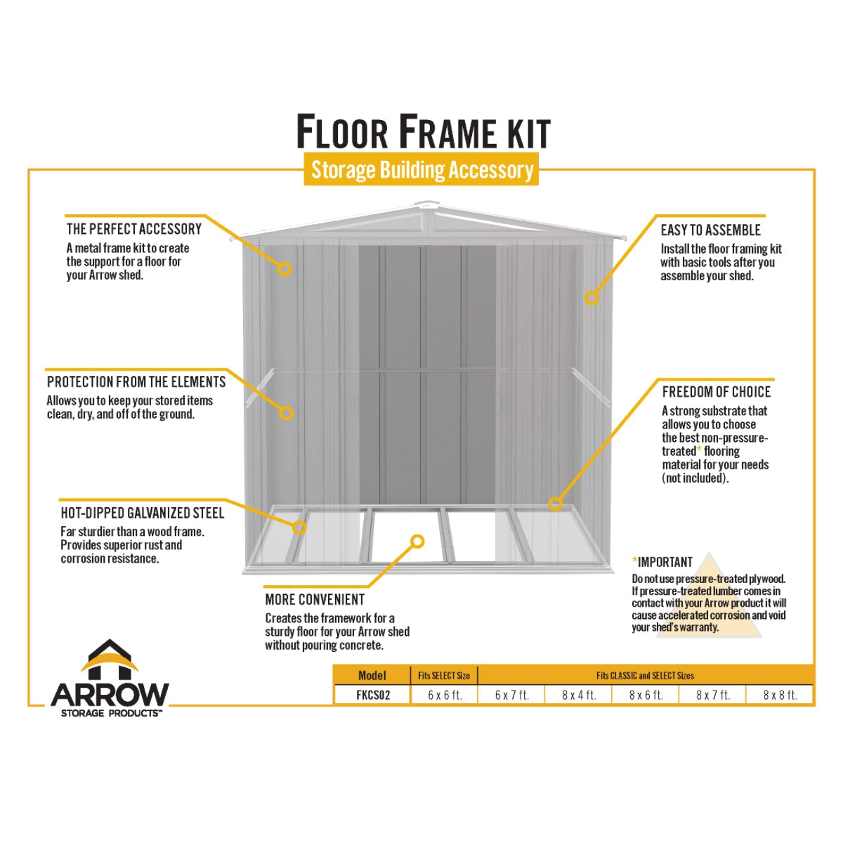 Floor Frame Kit for Arrow Classic & Arrow Select Sheds 6x6, 6x7, 8x4, 8x6, 8x7 and 8x8 ft.-Delightful Yard