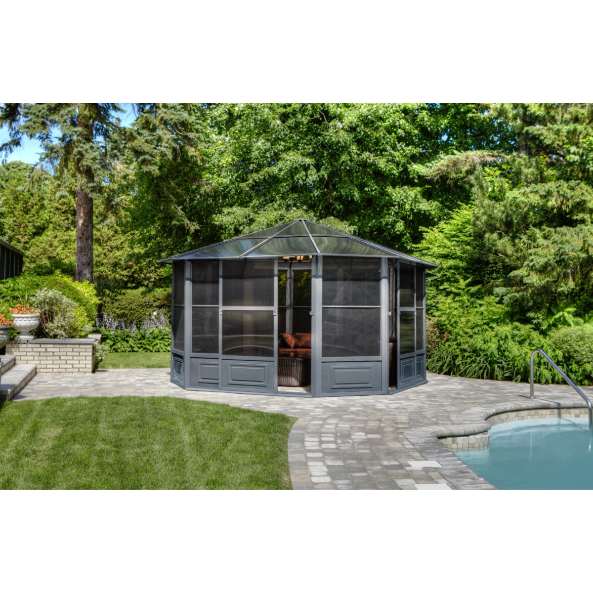 Florence Aluminum Solarium PC Roof 12 x 12 ft. | Gazebo PenGuin-Delightful Yard
