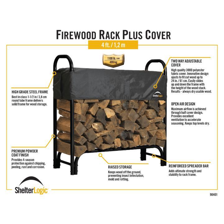 Heavy Duty Firewood Rack with Cover 4 ft. - Delightful Yard