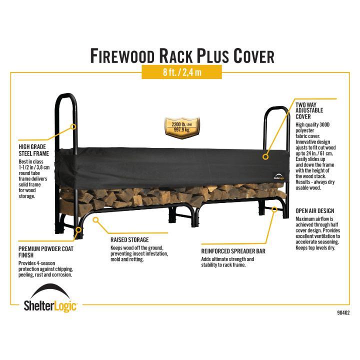 Heavy Duty Firewood Rack with Cover 8 ft. - Delightful Yard