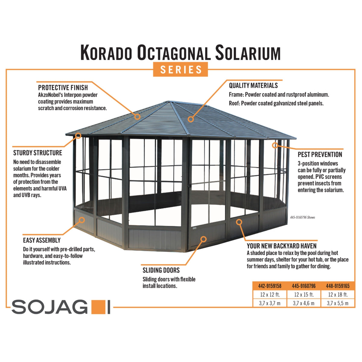 Korado Aluminum Octagonal Solarium 12 x 12 ft. | Sojag-Delightful Yard