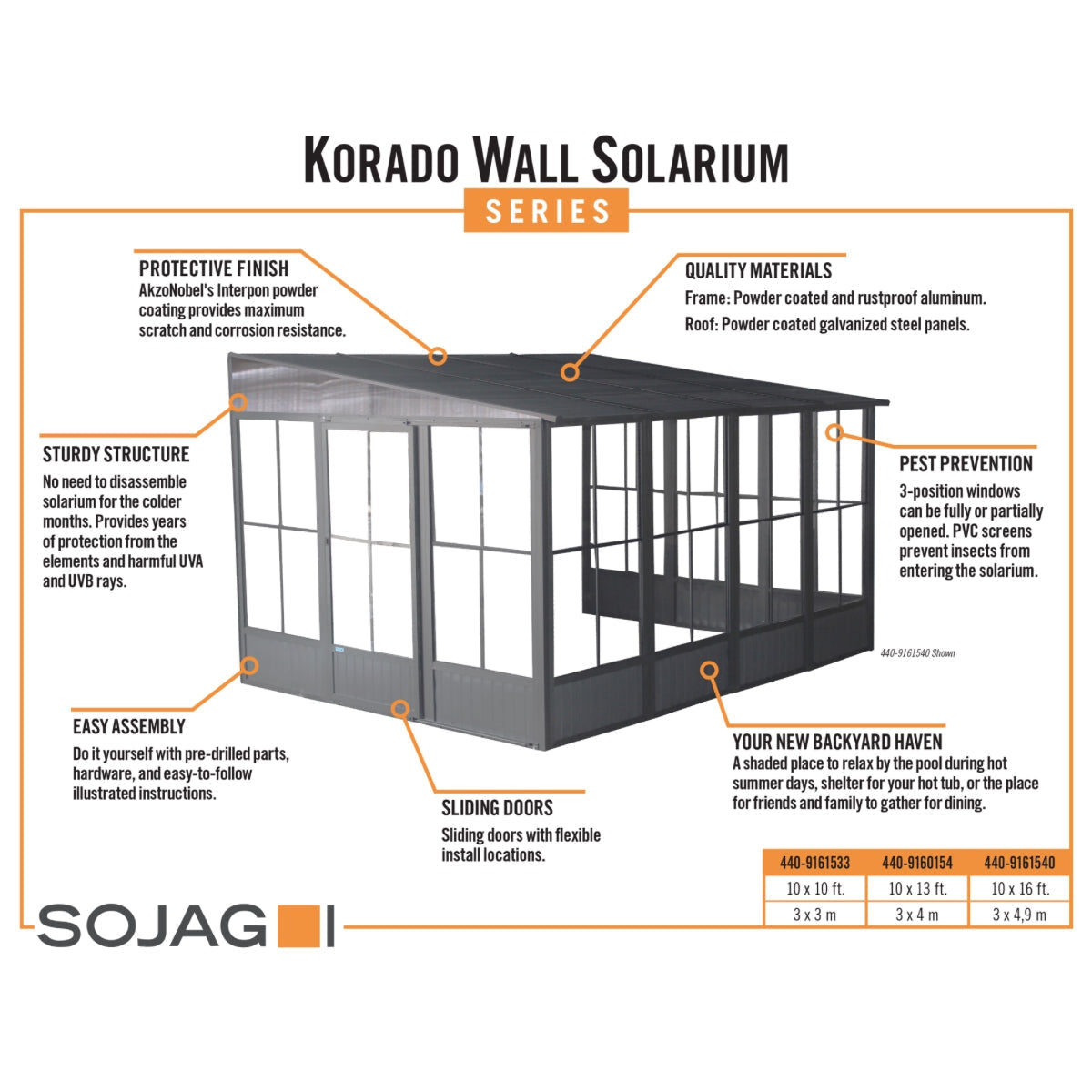 Korado Aluminum Wall Mounted Sunroom 10 x 13 ft. | Sojag-Delightful Yard