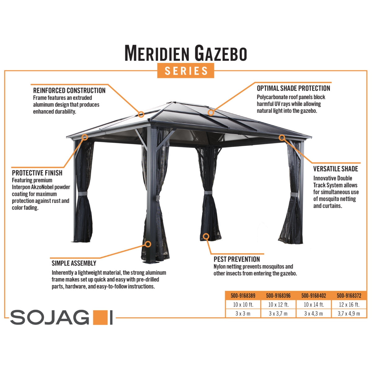 Meridien Aluminum Gazebo 10 x 10 ft | Sojag-Delightful Yard