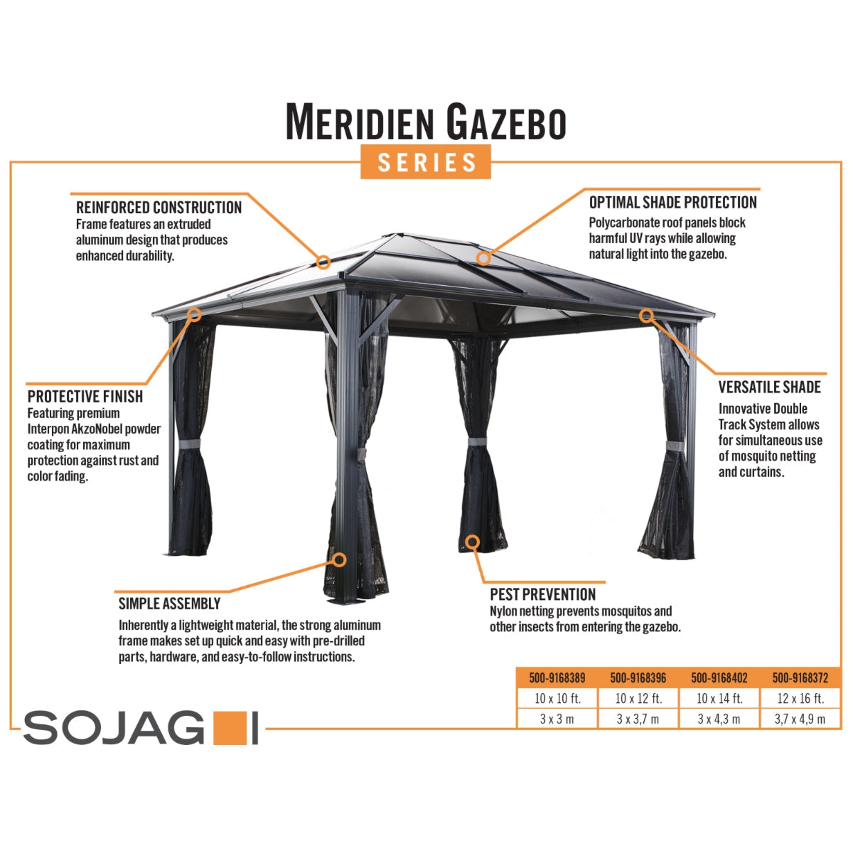Meridien Aluminum Gazebo 10 x 12 ft | Sojag-Delightful Yard