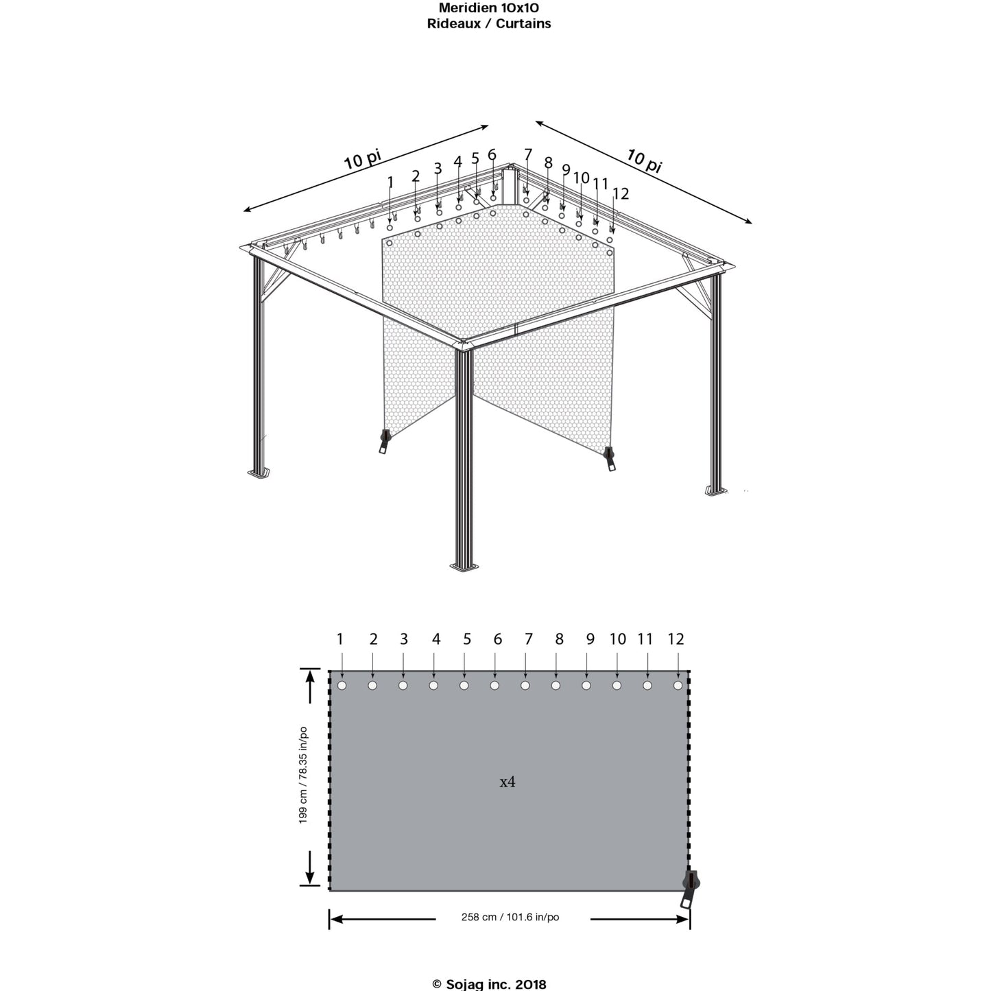 Sojag Meridien Gazebo Curtains 10 x 10 ft. - Delightful Yard