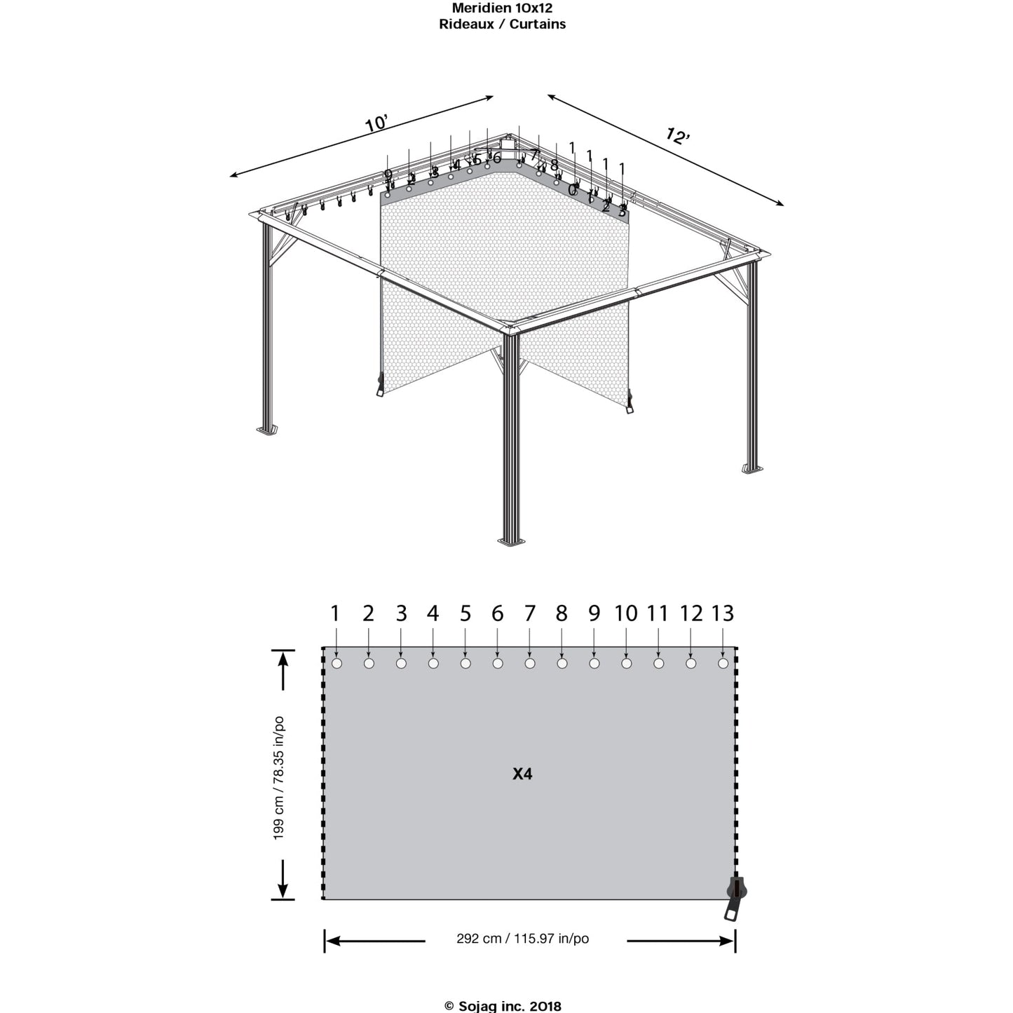 Sojag Meridien Gazebo Curtains 10 x 12 ft. - Delightful Yard
