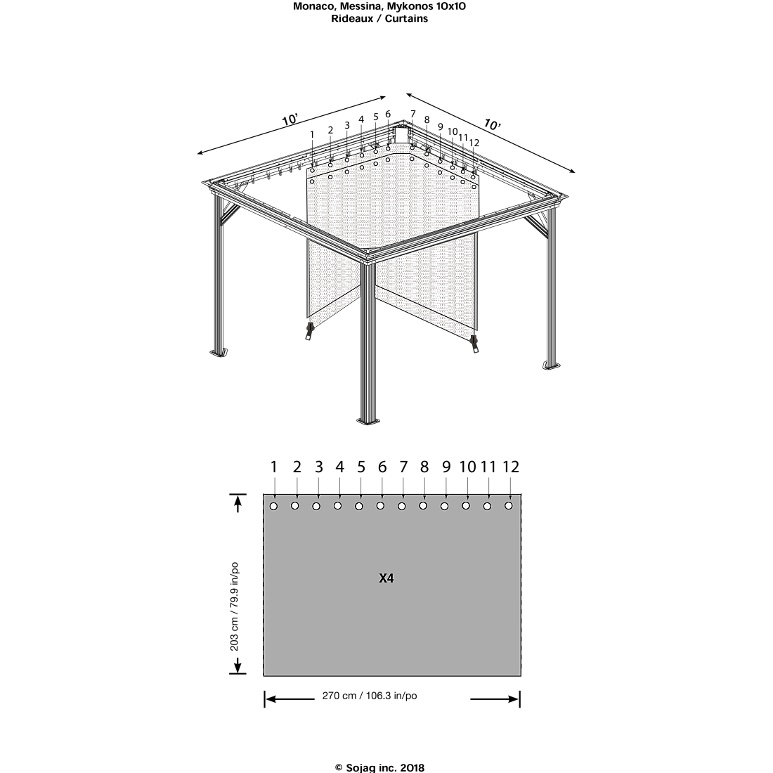 Monaco, Messina, Mykonos, and Moreno Gazebo Curtains 10 x 10 ft | Sojag-Delightful Yard