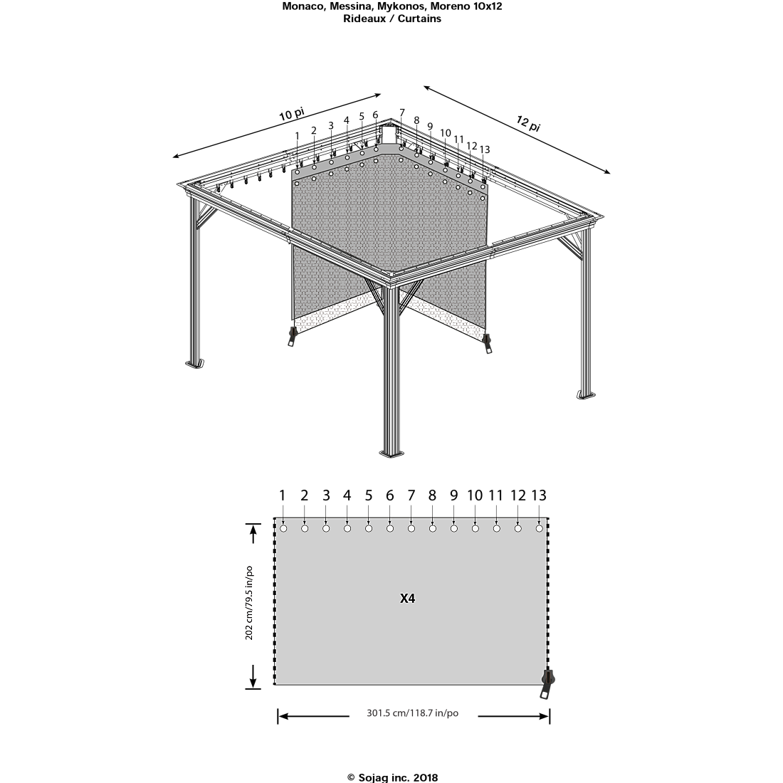 Monaco, Messina, Mykonos, and Moreno Gazebo Curtains 10 x 12 ft | Sojag-Delightful Yard