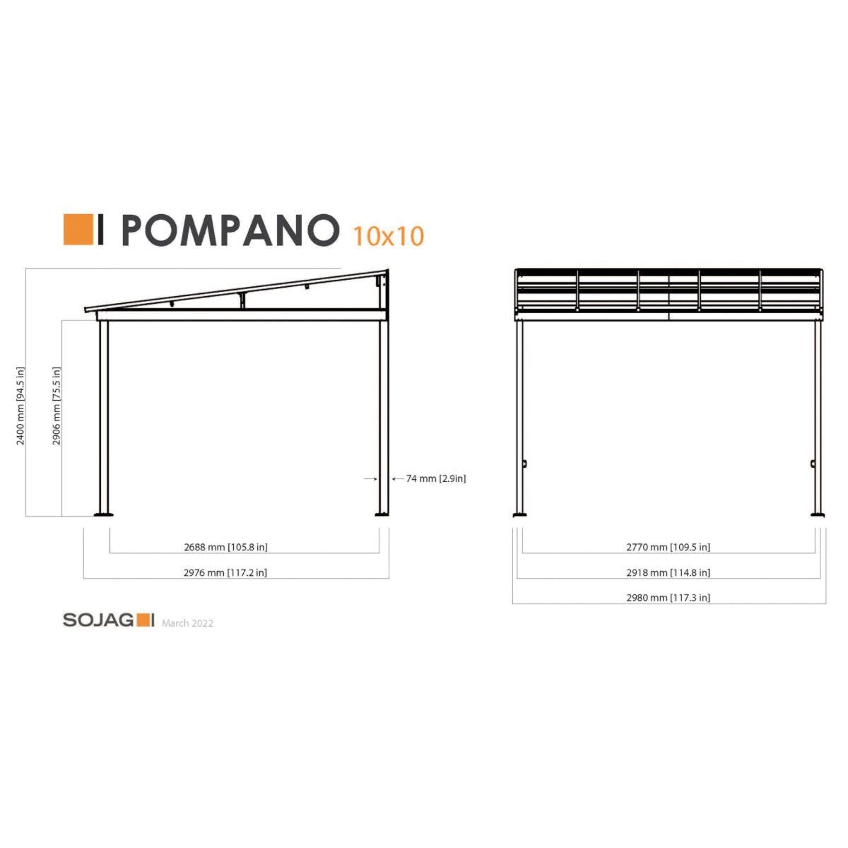 Pompano Aluminum Wall-Mounted Gazebo Patio Cover 10 x 10 ft | Sojag-Delightful Yard