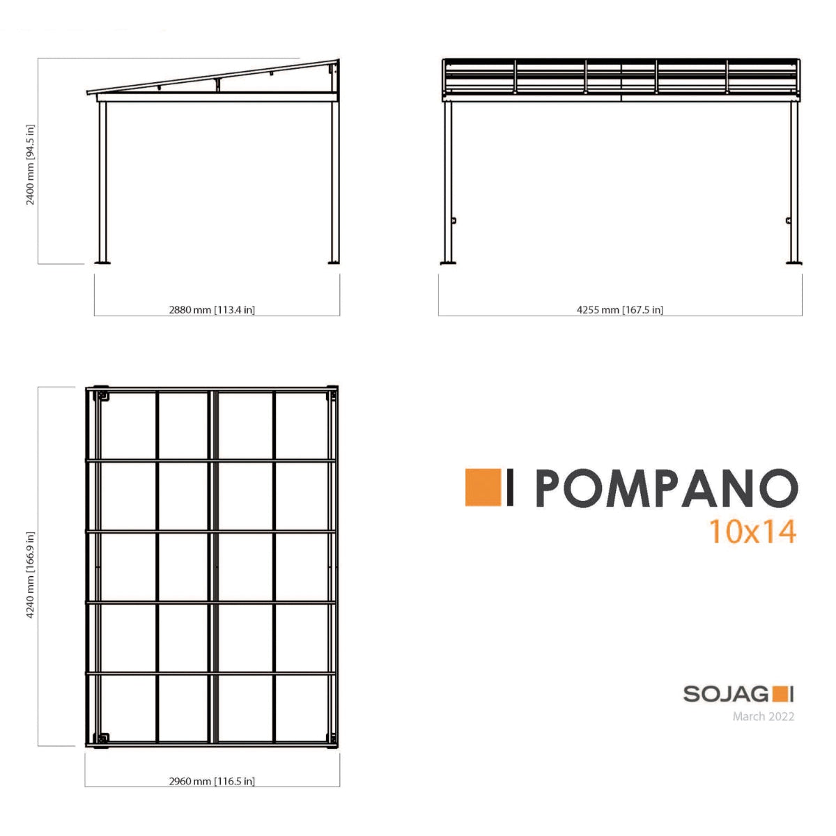 Pompano Aluminum Wall-Mounted Gazebo Patio Cover 10 x 14 ft | Sojag-Delightful Yard