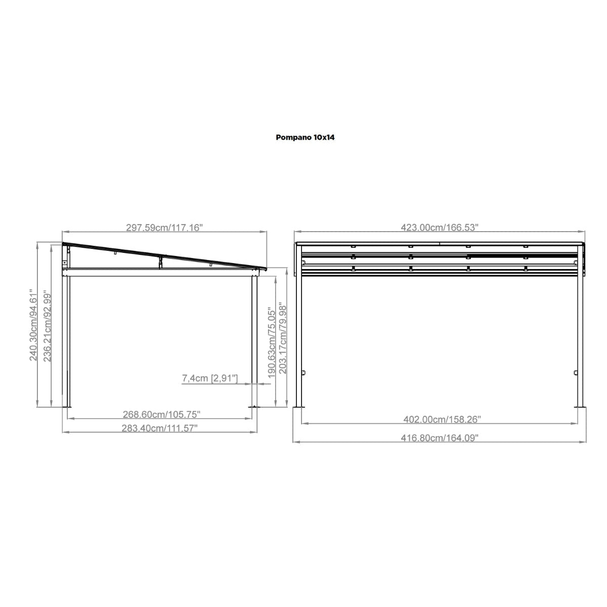 Pompano Aluminum Wall-Mounted Gazebo Patio Cover 10 x 14 ft | Sojag-Delightful Yard