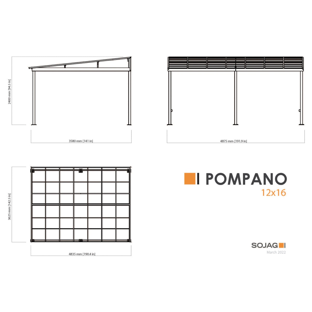 Pompano Aluminum Wall-Mounted Gazebo Patio Cover 12 x 16 ft | Sojag-Delightful Yard