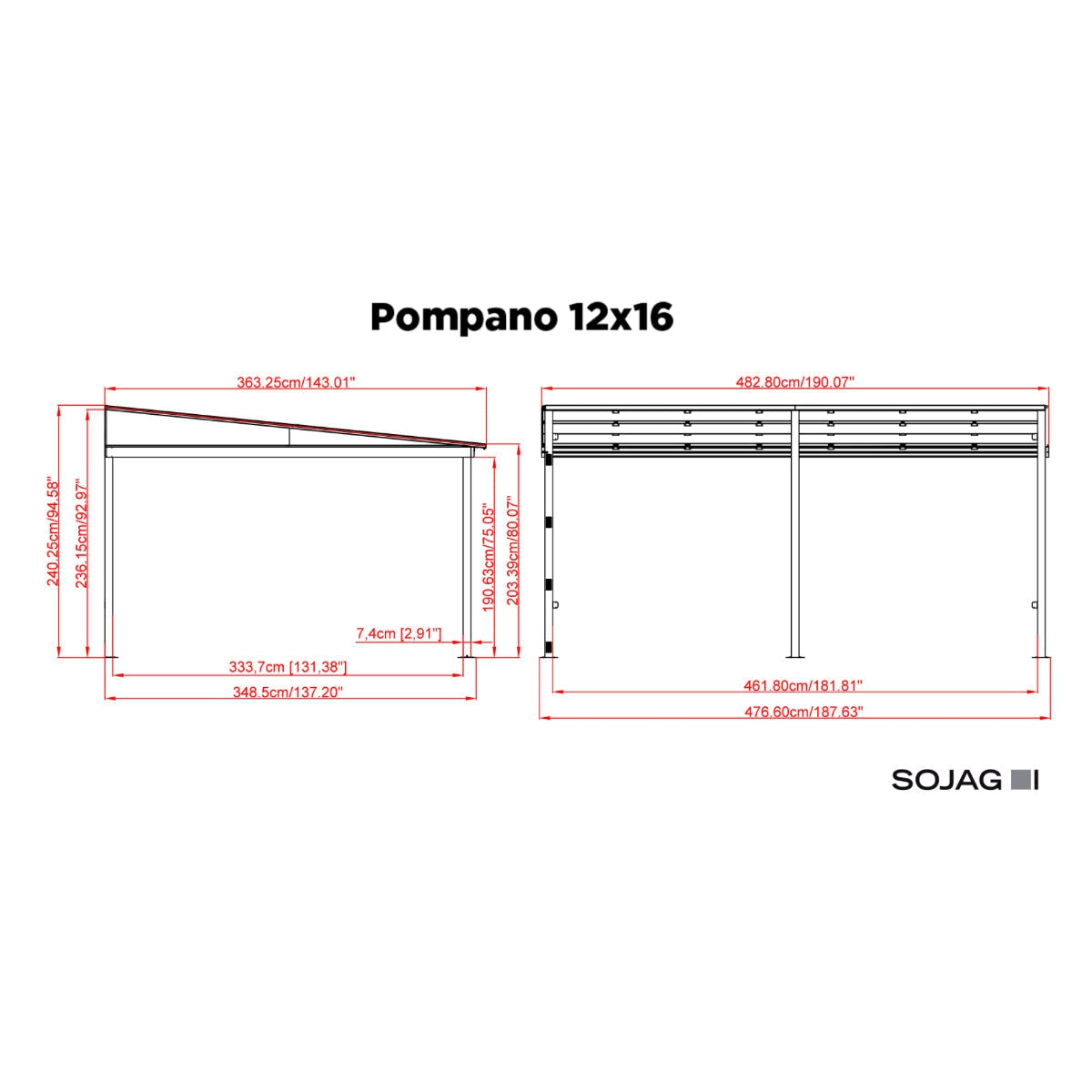 Pompano Aluminum Wall-Mounted Gazebo Patio Cover 12 x 16 ft | Sojag-Delightful Yard