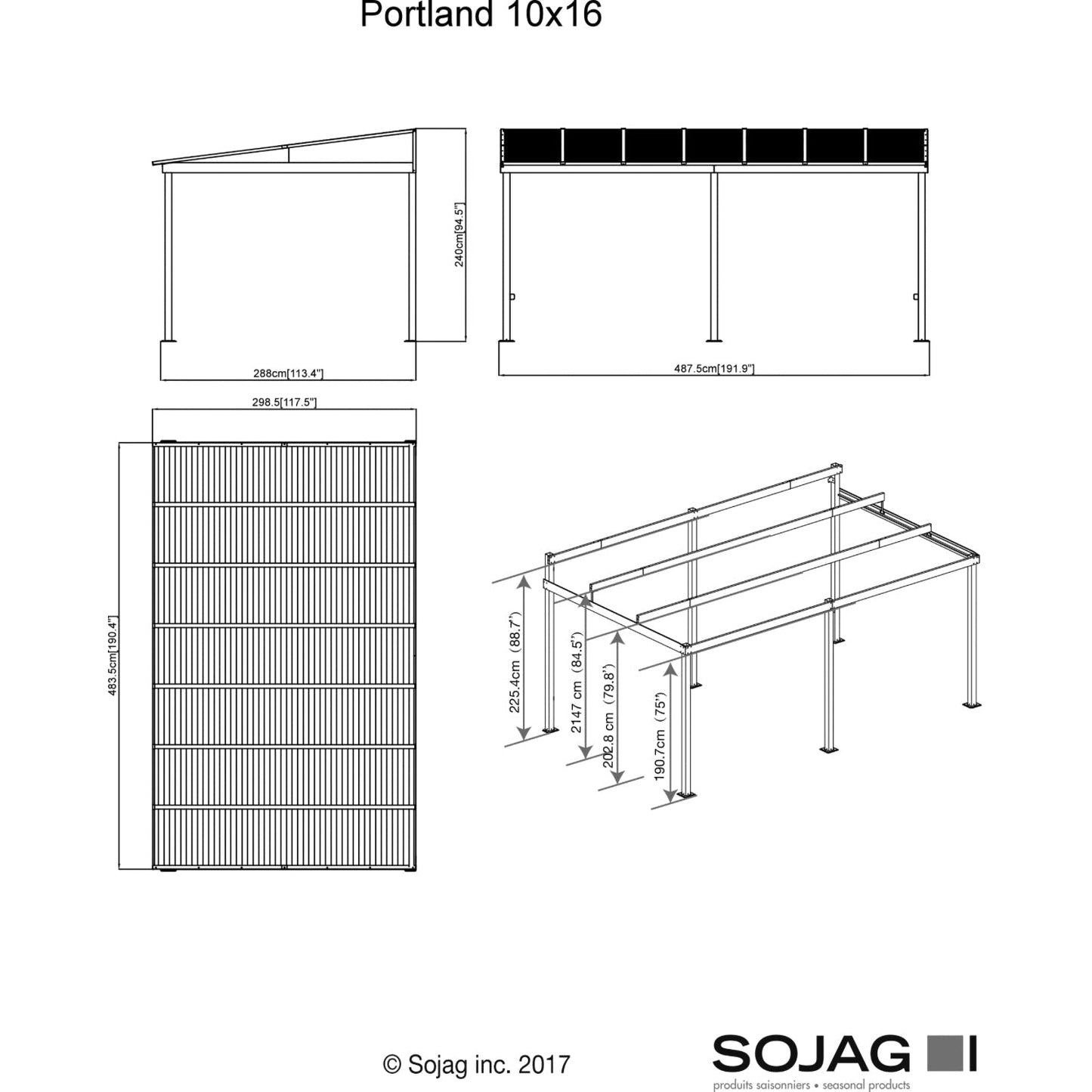 Portland Aluminum Wall-Mounted Gazebo Patio Cover 10 x 16 ft | Sojag-Delightful Yard