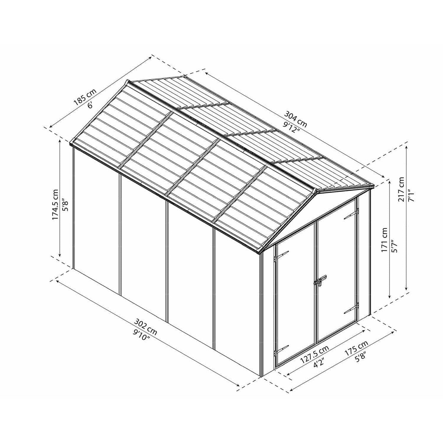 Rubicon Skylight Shed 6 x 10 ft. | Palram-Canopia - Delightful Yard
