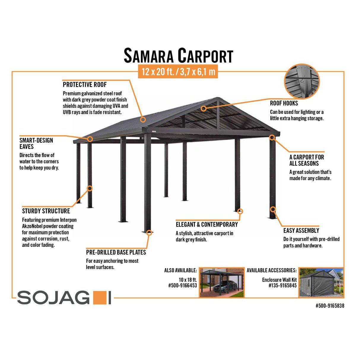 Sojag Samara Carport, 12 ft x 20 ft - Delightful Yard