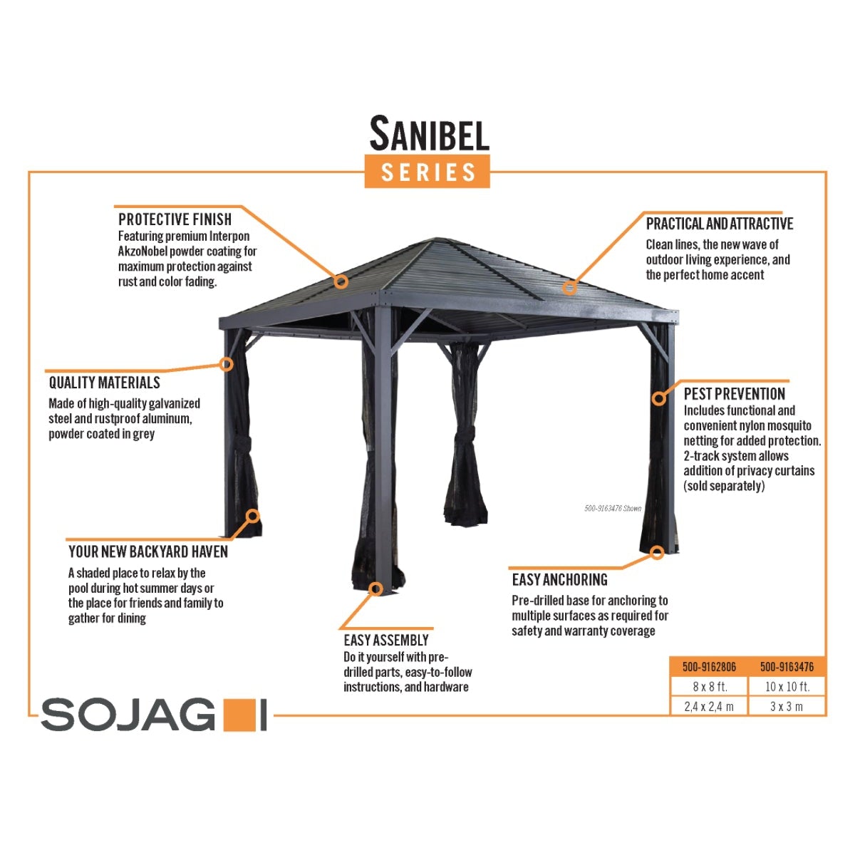 Sojag Sanibel Gazebo 10 x 10 ft - Delightful Yard
