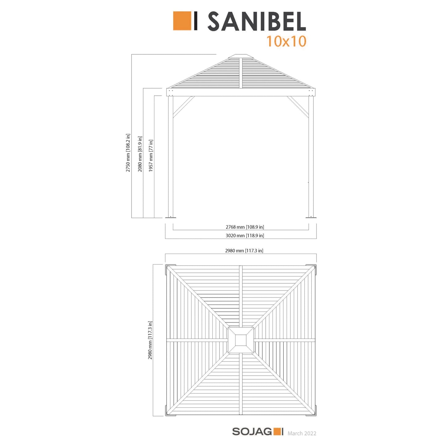Sanibel Aluminum Gazebo 10 x 10 ft Wood Grain | Sojag-Delightful Yard