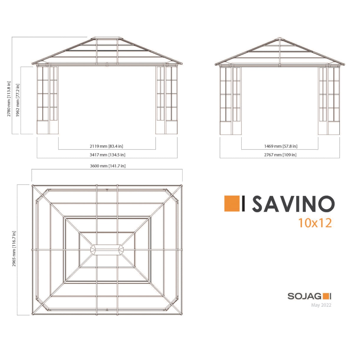 Savino Aluminum Gazebo 10 x 12 ft | Sojag-Delightful Yard