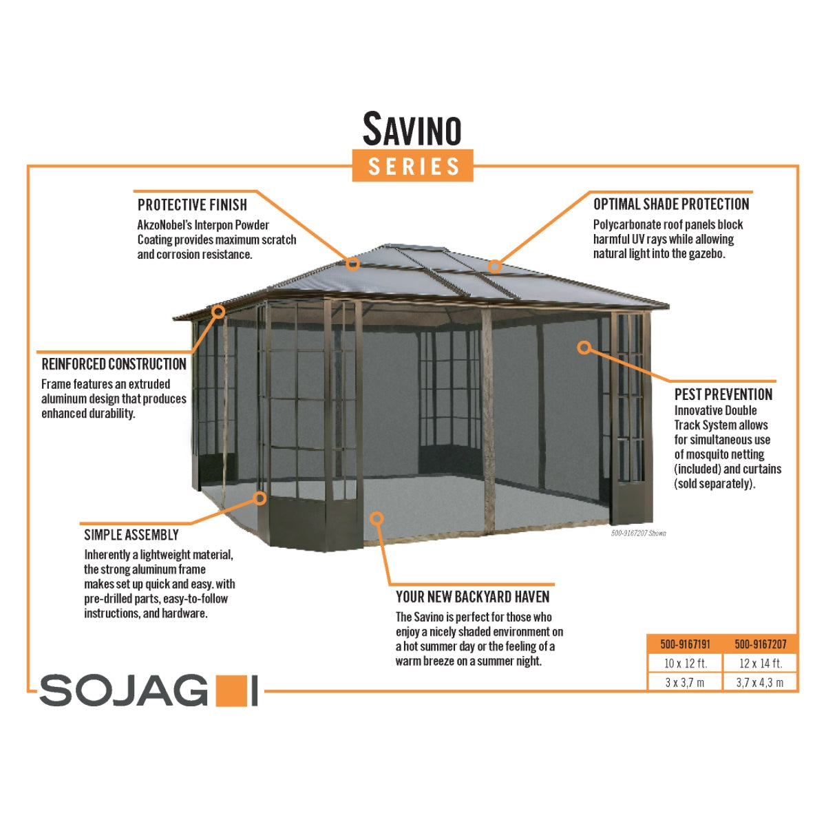 Savino Aluminum Gazebo 10 x 12 ft | Sojag-Delightful Yard