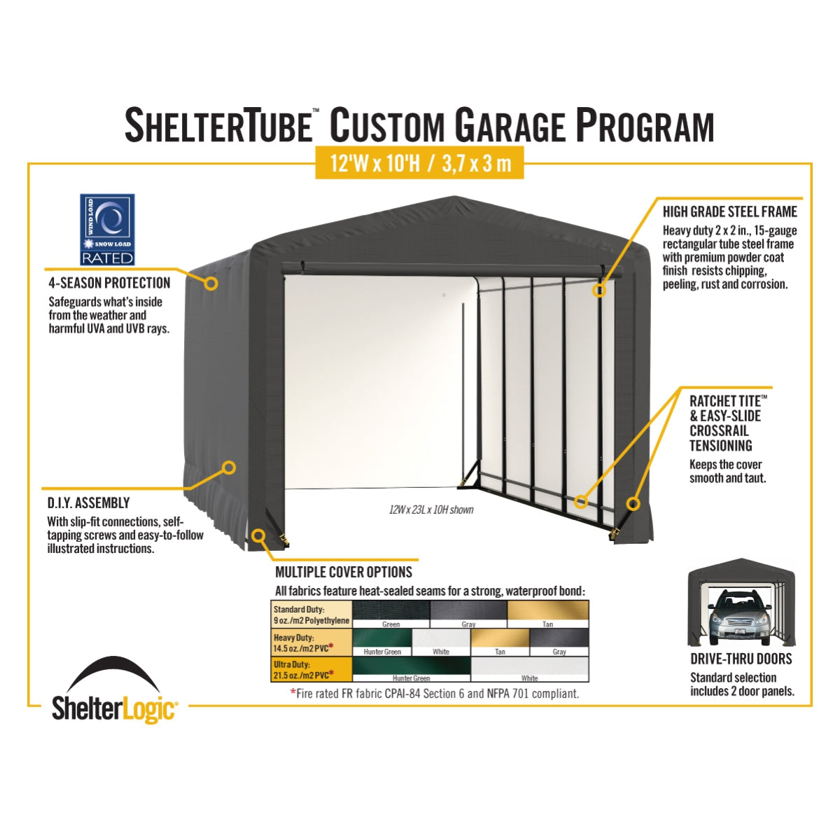 ShelterTube Wind and Snow-Load Rated Garage 12 x 18 x 10 ft. | Shelterlogic-Delightful Yard