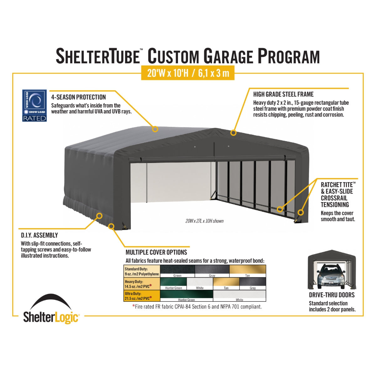 ShelterTube Wind and Snow-Load Rated Garage 20 x 23 x 10 ft. | Shelterlogic-Delightful Yard