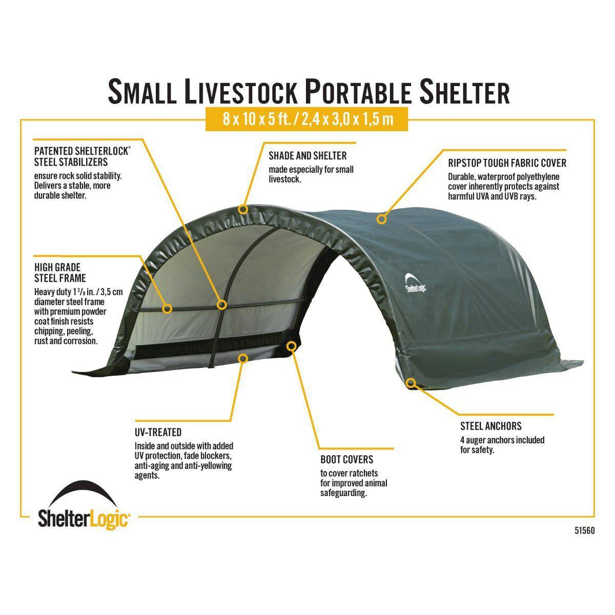 Small Livestock Portable Shelter, 8 x 10 x 5 ft. Round - Delightful Yard