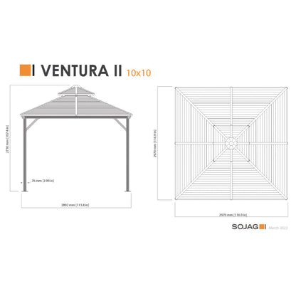 Ventura II Aluminum Double Roof Gazebo 10 x 10 ft | Sojag-Delightful Yard