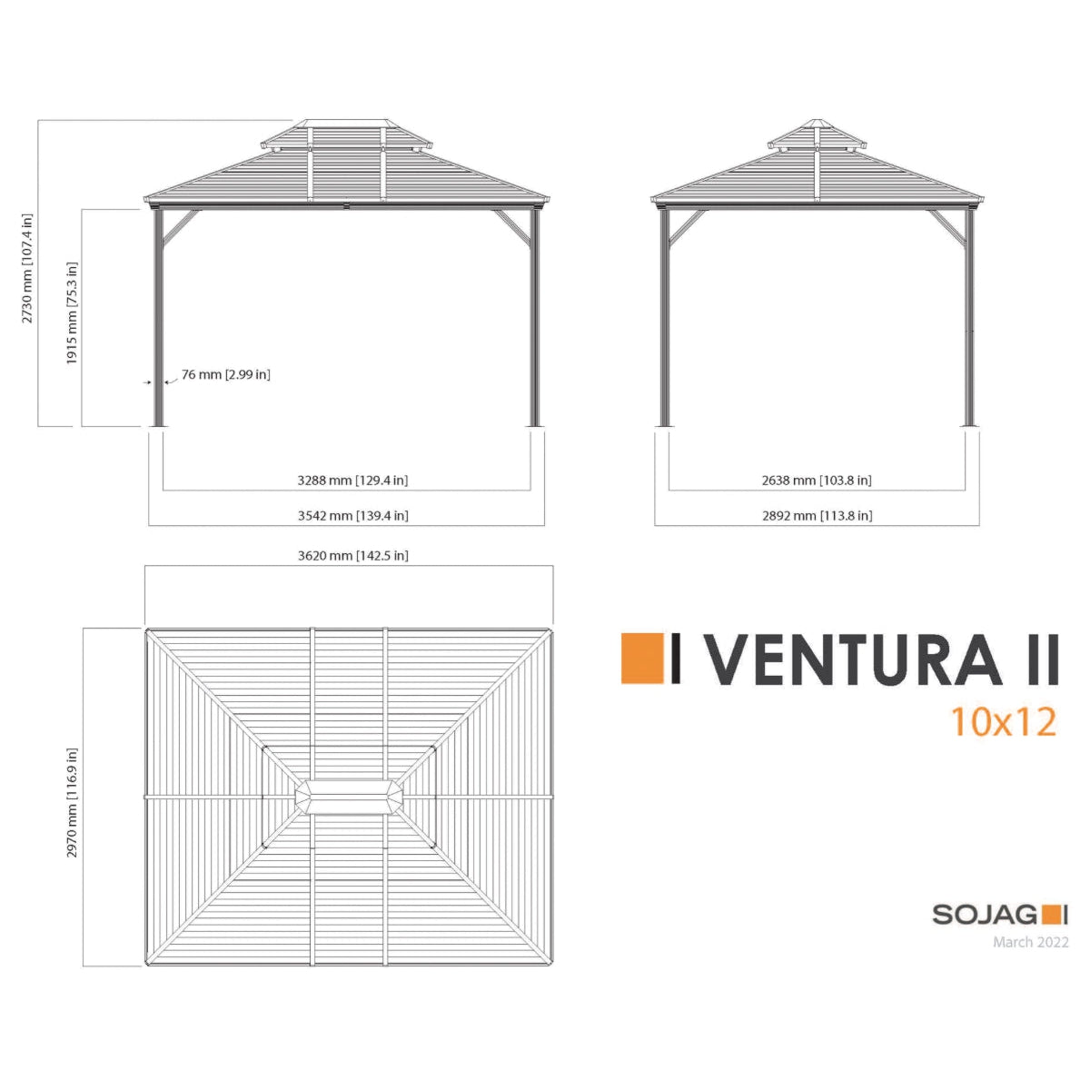 Ventura II Aluminum Double Roof Gazebo 10 x 12 ft | Sojag-Delightful Yard